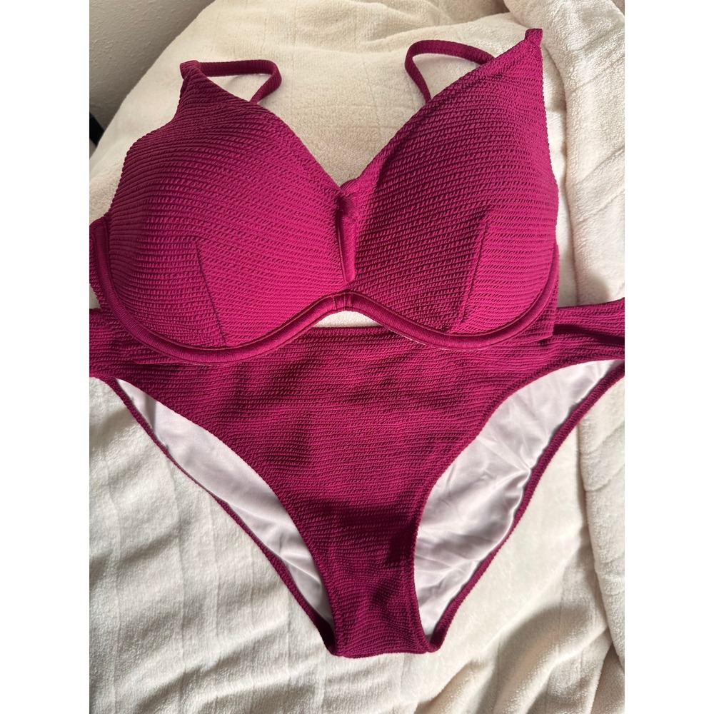 Shade & Shore Magenta Textured Underwire Bikini Set 34C / M
